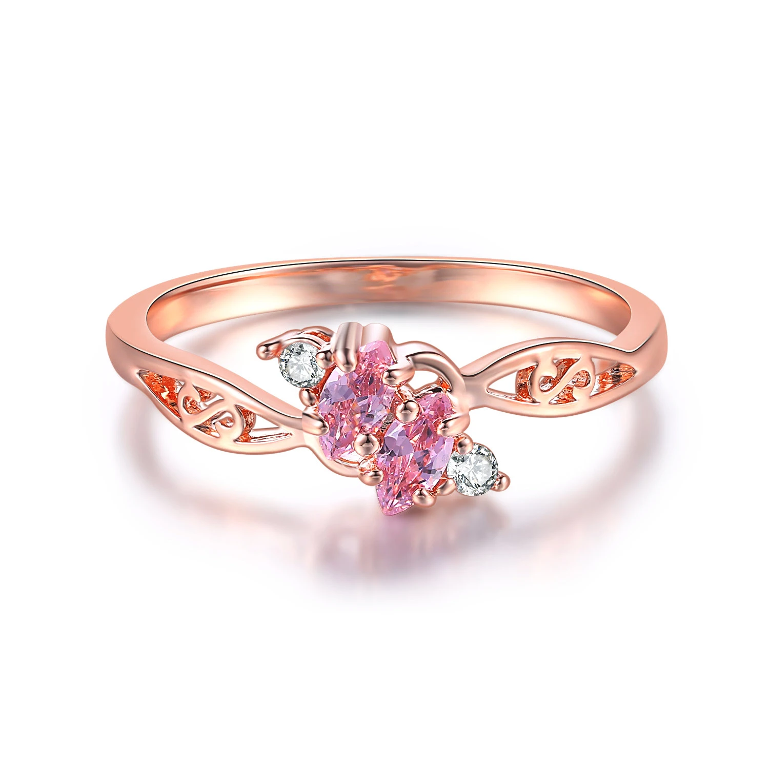 Double Fair Delicate Wedding Dainty Rings for Women Hollow Out Rose Gold Color AAA+CZ Christmas Engagement Fashion Jewelry R671