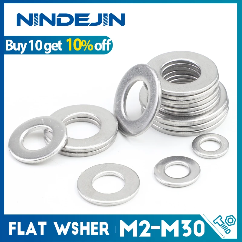 1/100pcs Flat Washer M2 M2.5 M3 M4 M5 M6 M8 M10 M12 M14 M16 M18 M20 M22 M27 Stainless Steel Washers Plain Washer Gaskets DIN125