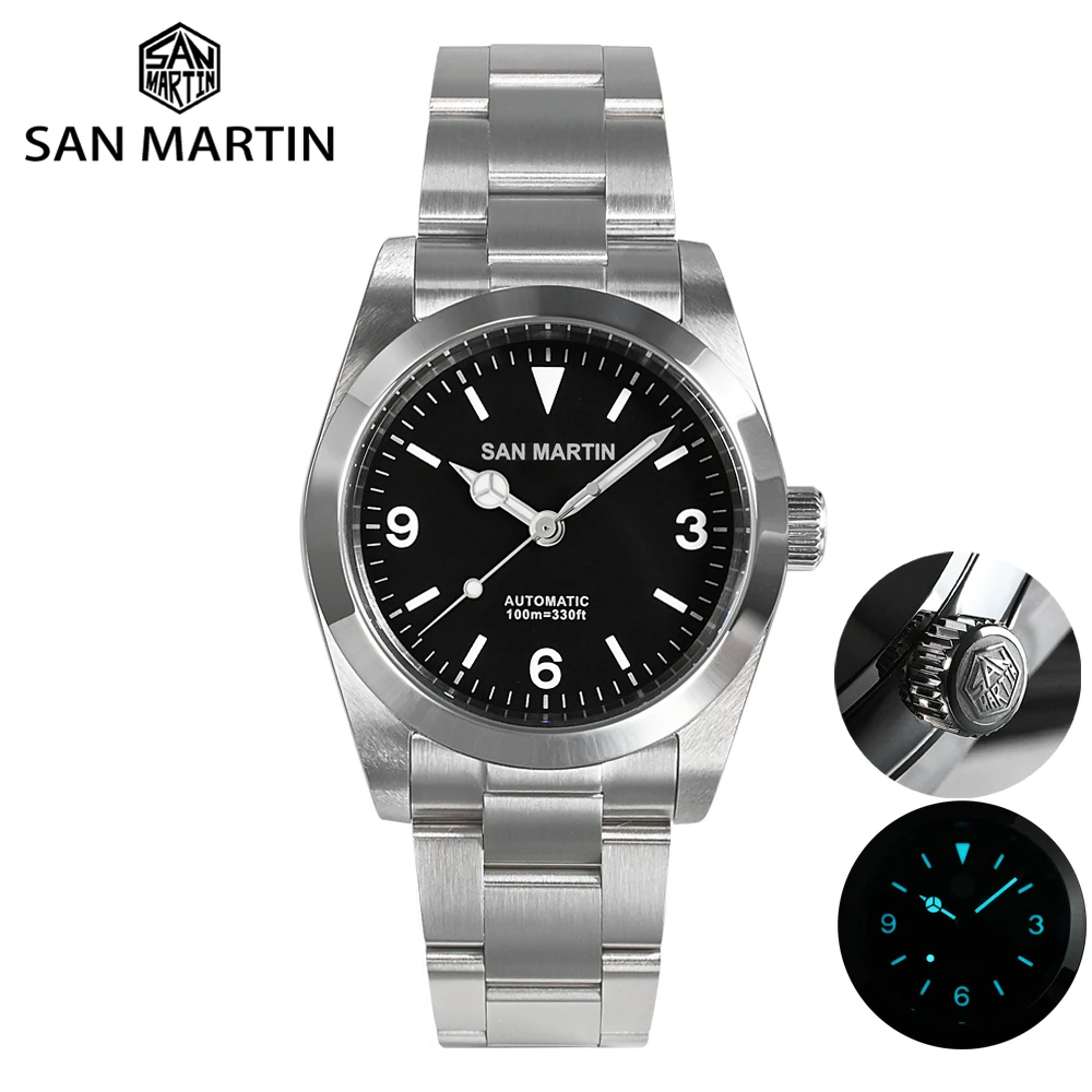 San Martin 36mm Explore Climbing Series Vintage Men Sport Watch Luxury Sapphire PT5000 Automatic Mechanical 10Bar BGW-9 SN021-G