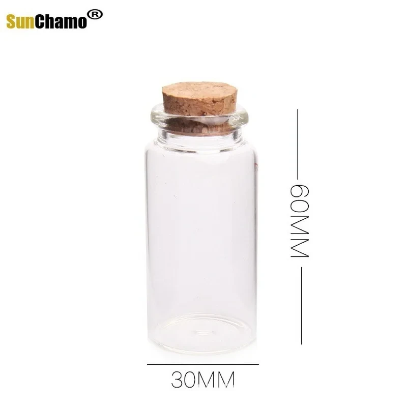 1pcs 30x60mm Empty Clear Glass Bottles Jars Vial with Cork Stopper for DIY Wish Message Sample Perfume Container 25ml Ali Photo
