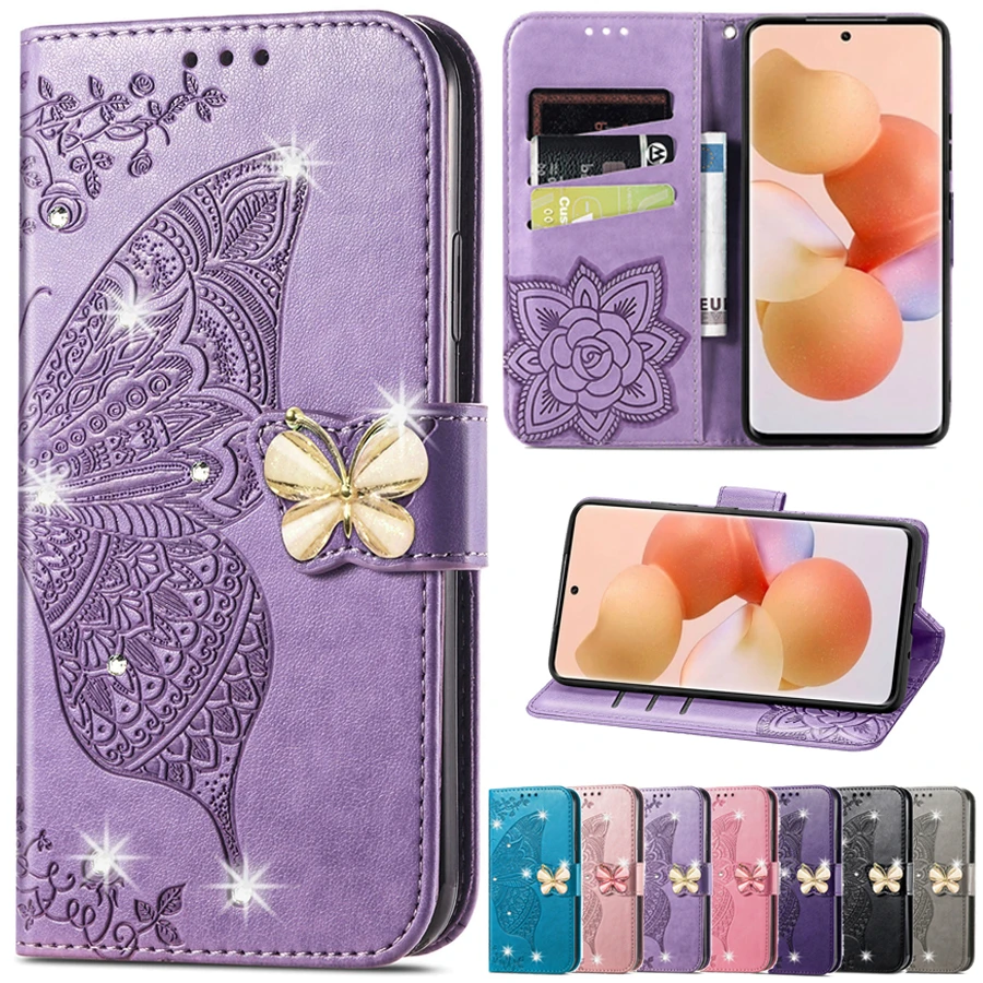 Butterfly Embossing Leather Case For Xiaomi Redmi 10 9 9A Sport 9C 9T 8 8A Note10/10S/10 Pro/9/8/7 Pro Mi Poco X3 Nfc/M3/F3 11T