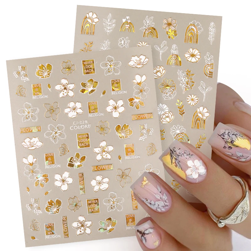 Sparkly Gold Bronzing Christmas 3D Snowflake Nail Stickers Colorful Sliver Glitter Xmas Elk Deer Socks Transfer Foil For Nails