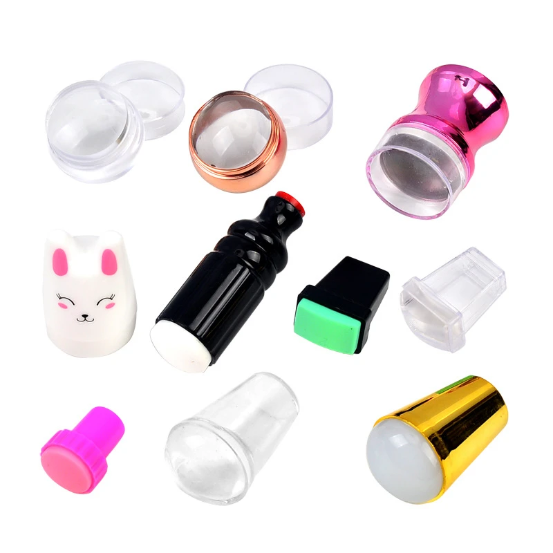 Silicone Nail Art Stamper New Design Pure Clear Jelly Scraper with Cap Transparent Nail Stamp Stamping Tools Nail Art 11 Types