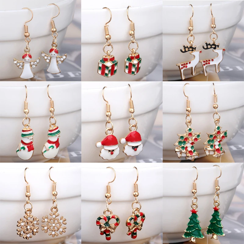 XEDZ New Christmas earrings pendant Christmas tree snowflake antelope Santa Claus boots earrings jewelry accessories