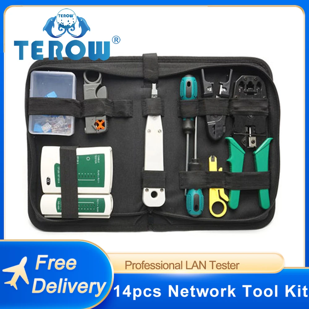 14 pcs/set lan tester RJ45 Crimping pliers Portable LAN Network Repair Tool Kit Cable Tester AND Plier Crimp Crimper Clamp