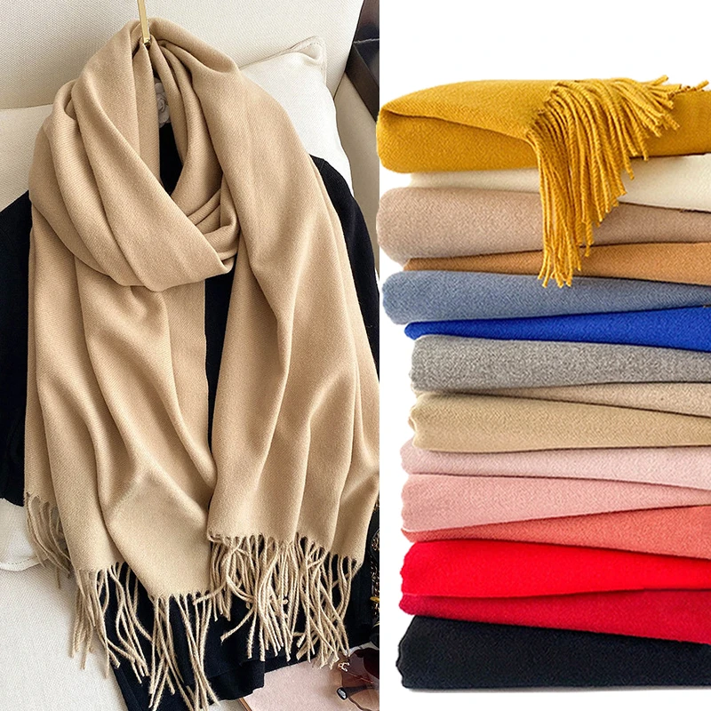2021 winter scarf solid thick women cashmere scarves neck head warm hijabs pashmina lady shawls and wraps bandana Tassel