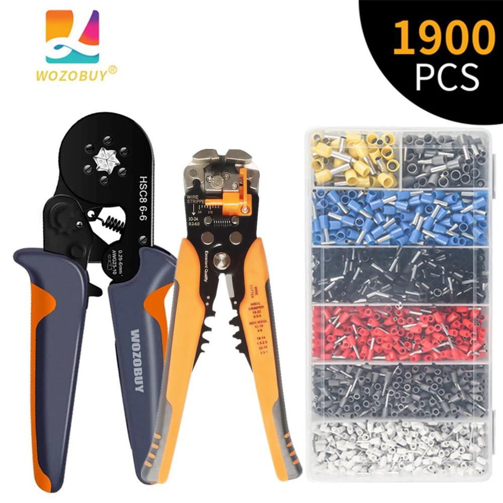 Multifunctional Wire Stripper Crimping Tool Kit - HSC8 6-6/6- 4A Pliers ,Self-Adjusting 8 Inch Cutter Crimper,For Tube Terminal