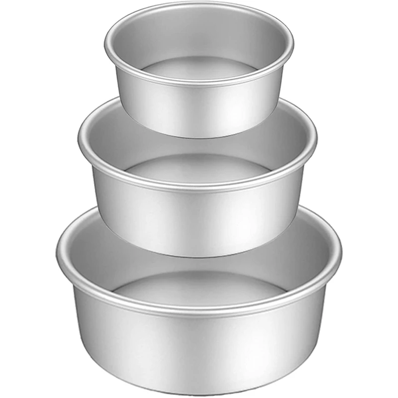 Cake Pan Set, Round Cake Mold Aluminium 3 Pcs Bakeware with Removable Base for Cake Baking Party Birthday Christmas Cake tin