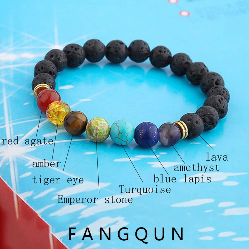 Natural Lava stone beads Healing Balance Chakra charm bracelet 8mm tiger eye bead Tibetan Buddha Prayer Bracelet for women men