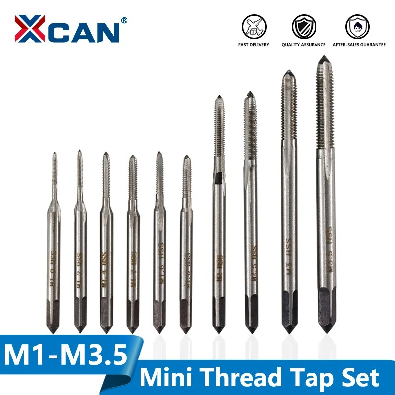 XCAN Metric Screw Thread Tap 6/10pcs M1 M1.2 M1.4 M1.6 M1.7 M1.8 M2 M2.5 M3 M3.5 Straight Flute Machine Plug Tap Drill Bit Set
