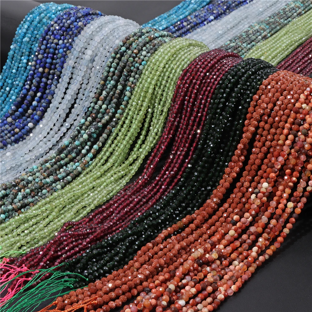 Small Beads Natural Stone Gem Beads Round Faceted Section Beads For Jewelry Making Necklace DIY Bracelet 38cm Size 2 3 4 mm 38cm