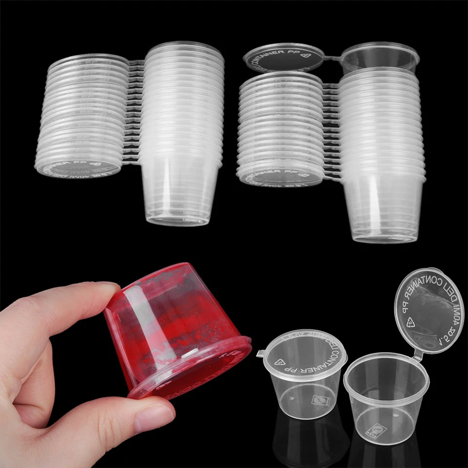 10/25Pcs 25/27/40/45ml Plastic Takeaway Sauce Cup Containers Food Box With Hinged Lids Pigment Paint Box Palette Disposable Box