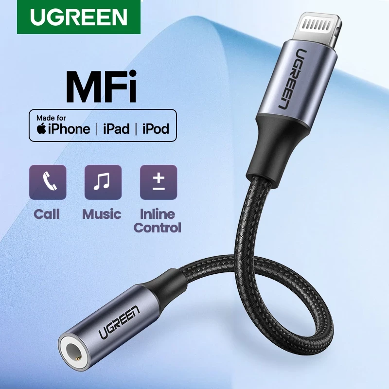 UGREEN MFi Lightning to 3.5mm Headphones Adapter for iPhone 12 11 Pro 8 7 Aux 3.5mm Jack Cable for Lightning Adapter Accessories