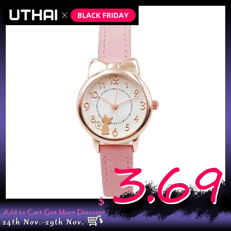 UTHAI CQ04 Kids Children Watch Cat Multi-color Quartz watches clocks for Girls clock WristWatch rosette Watches Colorful