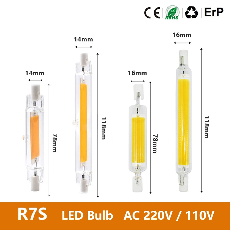 LED R7S Glass Tube COB Bulb 78mm 15W 20W High Powerful 118mm 30W 40W 50W Spotlights Replace Halogen Lamp 110V 220V