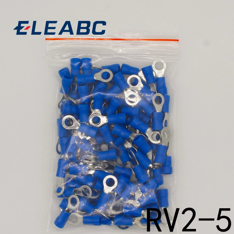 RV2-5 Blue Ring Insulated Wire Connector Electrical Crimp Terminal Cable Connector Wire Connector 100PCS/Pack RV2.5-5 RV