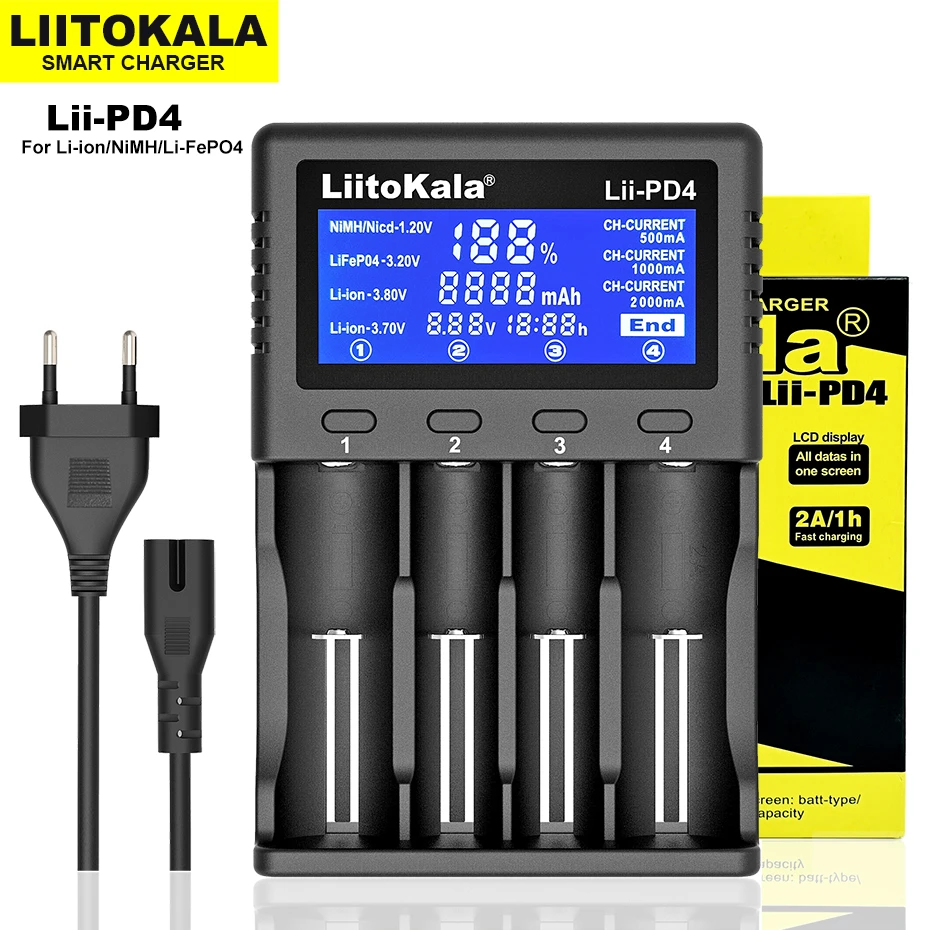 Liitokala Lii-PD4 Lii-500 Lii-500S Lii-PD2 18650 Battery Charger LCD Display 18490 21700 26650 20700 AA AAA Etc Test Capacity