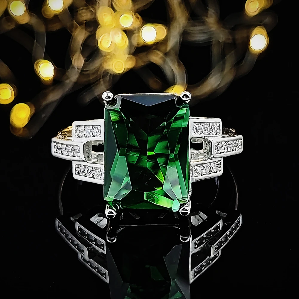 2021 new 925 sterling silver green rectangle zircona engagement rings for women female luxury party gift wedding jewelry  R5050