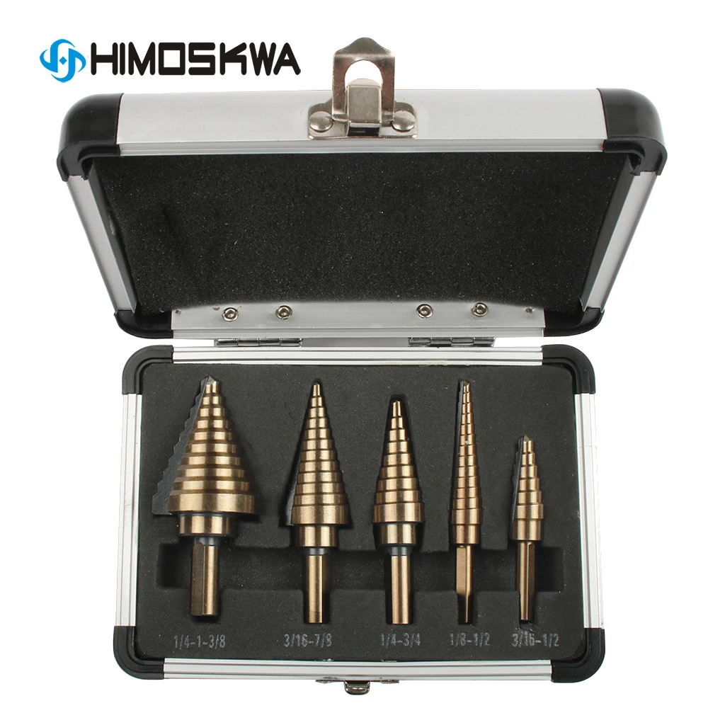 5pcs Step Drill Bit Set Hss Cobalt Multiple Hole 50 Sizes SAE Step Drills 1/4-1-3/8 3/16-7/8 1/4-3/4 1/8-1/2 3/16-1/2