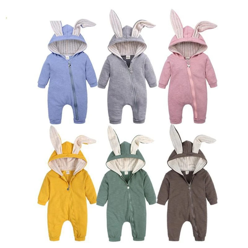 Tops Spring Autumn Clothes For Newborn Mother Baby Jumpsuit For Children Big Ear Clothes Zipper Cute Style Romper For 0-2 Years