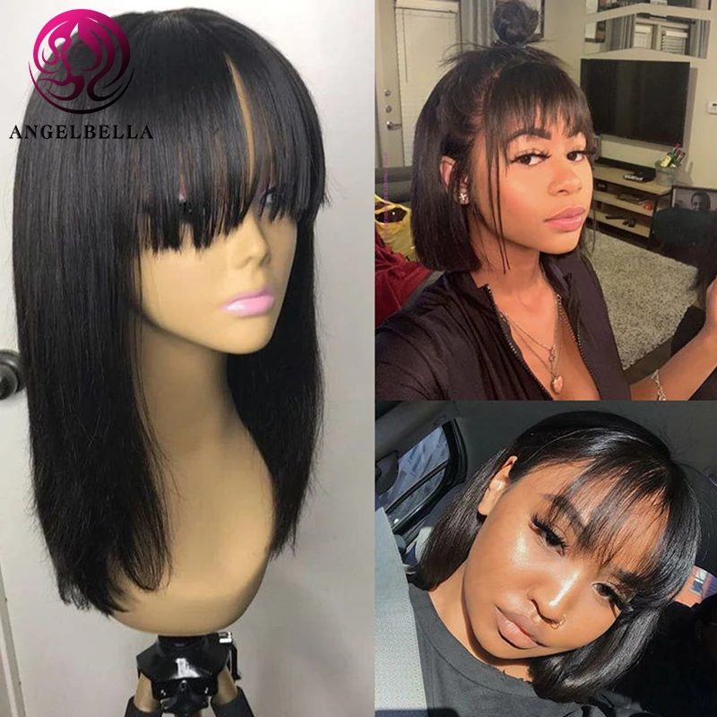 14 16 Inch Straight Bob Wigs Human Hair Wig with Bangs Brazilian Remy Cheap Human Hair Bob Wigs Full Machine Made Wig for Women