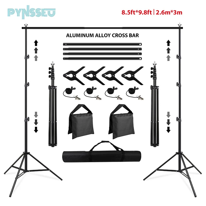 PYNSSEU Backdrop Stand 8.5 x 10ft Adjustable Photography Muslin Background Support System Stand for Photographic Video Studio