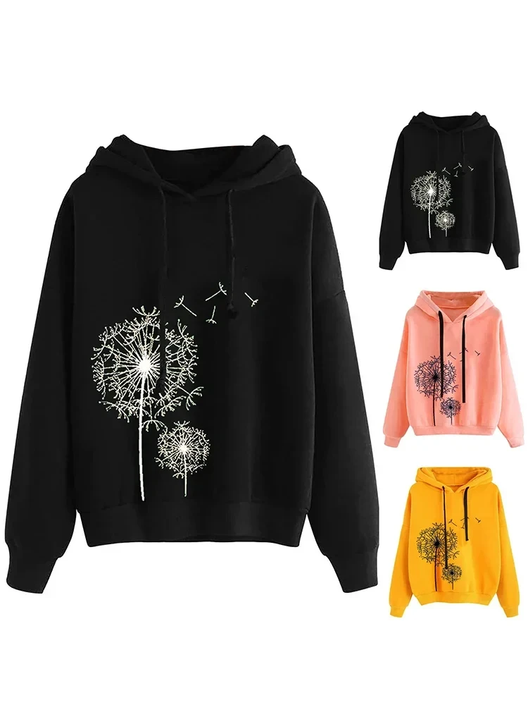 Plus Size Women Sweatshirt Hoodies Ladies Girls Hooded Dandelion Printed Casual Pullovers Long Sleeve Autumn Winter Sweatshirts