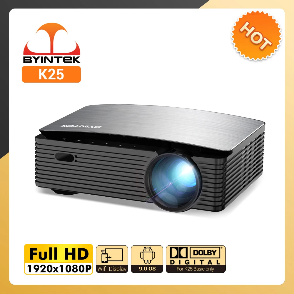 BYINTEK K25 Full HD 4K 1920x1080P LCD Smart Android 9.0 Wifi LED Video Home Theater Cinema 1080P Projector for Smartphone