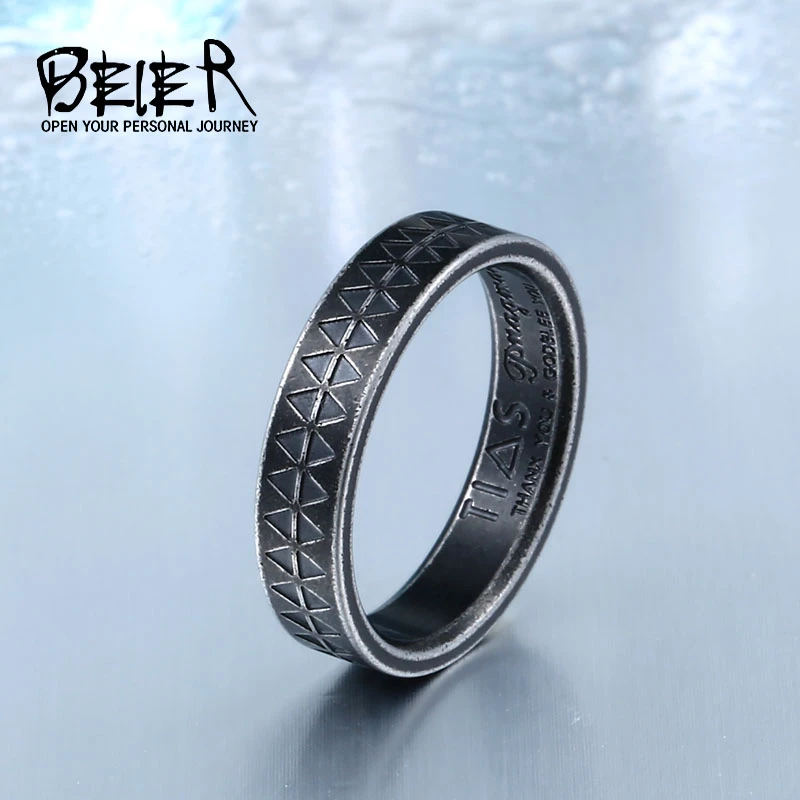 Beier 316L Stainless Steel Fashion Sawtooth Simple Style Men's Ring Viking Totem Antique Ring High Quality Jewelry LLBR-R088R