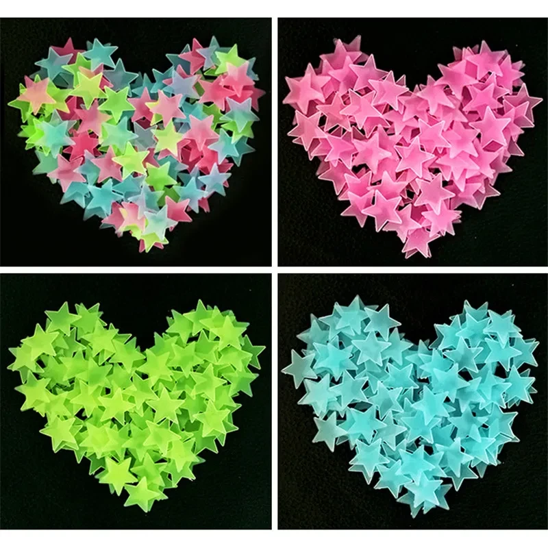 50pcs/bag 3cm Glow in the Dark Toys Luminous Star Stickers Bedroom Sofa Fluorescent Painting Toy PVC Stickers for Kids Room