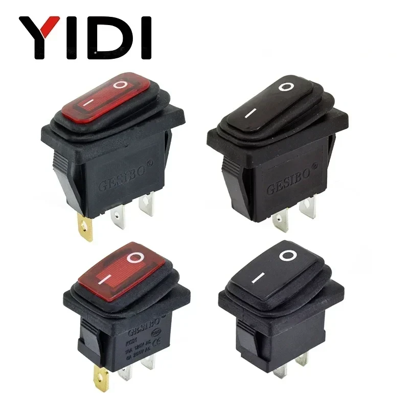 12V 220V Red LED Light 10A 250V AC Waterproof Rocker Switch 3 Pin SPST ON OFF Car Dashboard Boat Marine KCD1 Rocker Switch