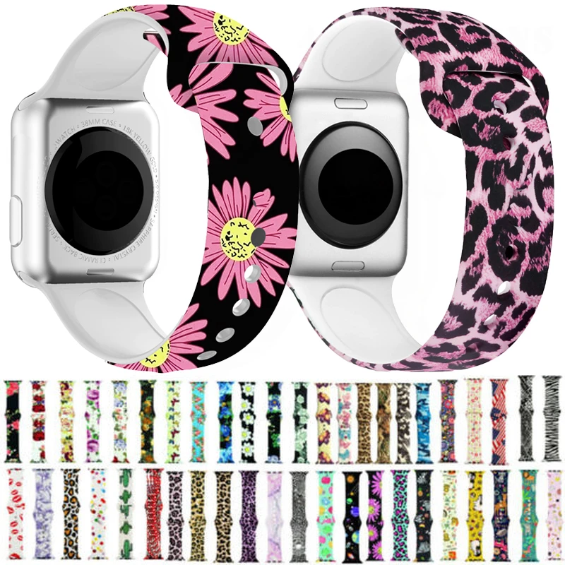 Leopard Printed Silicone Watchband for Apple Watch 38mm 40mm 42mm 44mm Funny Sports Strap Bracelet for IWatch Series 5 4 3 2 1