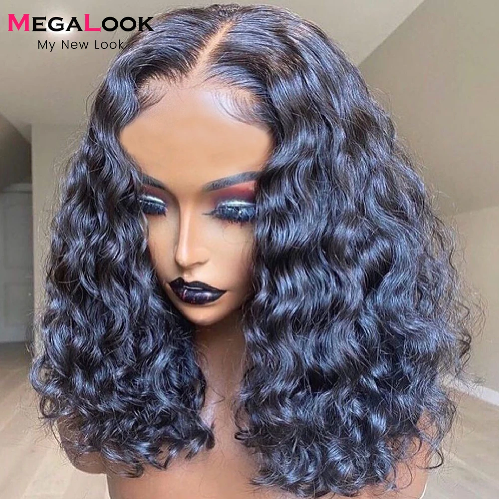 Curly Human Hair Wig Deep Wave Bob Wig T Part Remy Brazilian Human Hair Lace Closure Wig 13x5x2 Transparent Lace Wigs For Women