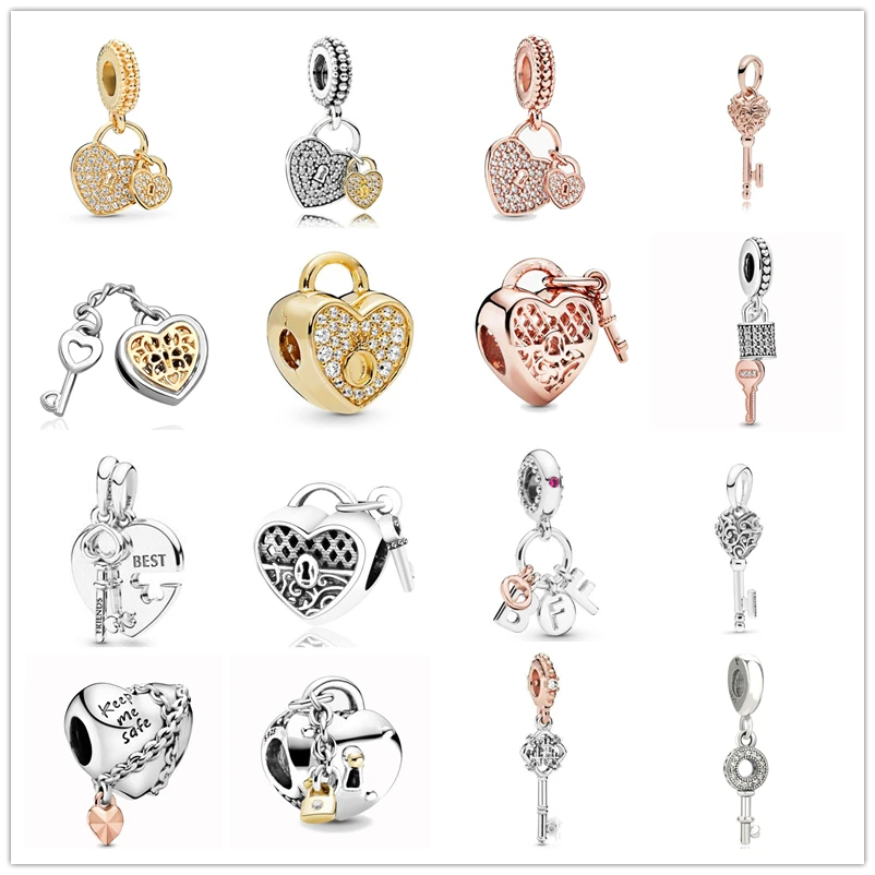 Keep Me Safe Best Friends Heart Love Lock & Key Pendant Charm Beads Fit Original Pandora Bracelet Silver 925 DIY Women Jewelry