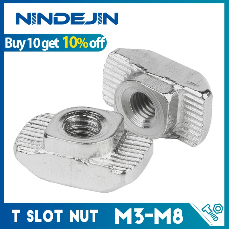 NINDEJIN 30pcs M3 M4 M5 M6 M8 T nut hammer head sliding carbon steel T slot nut fasteners 2020 3030 4040 Series Aluminum Profile