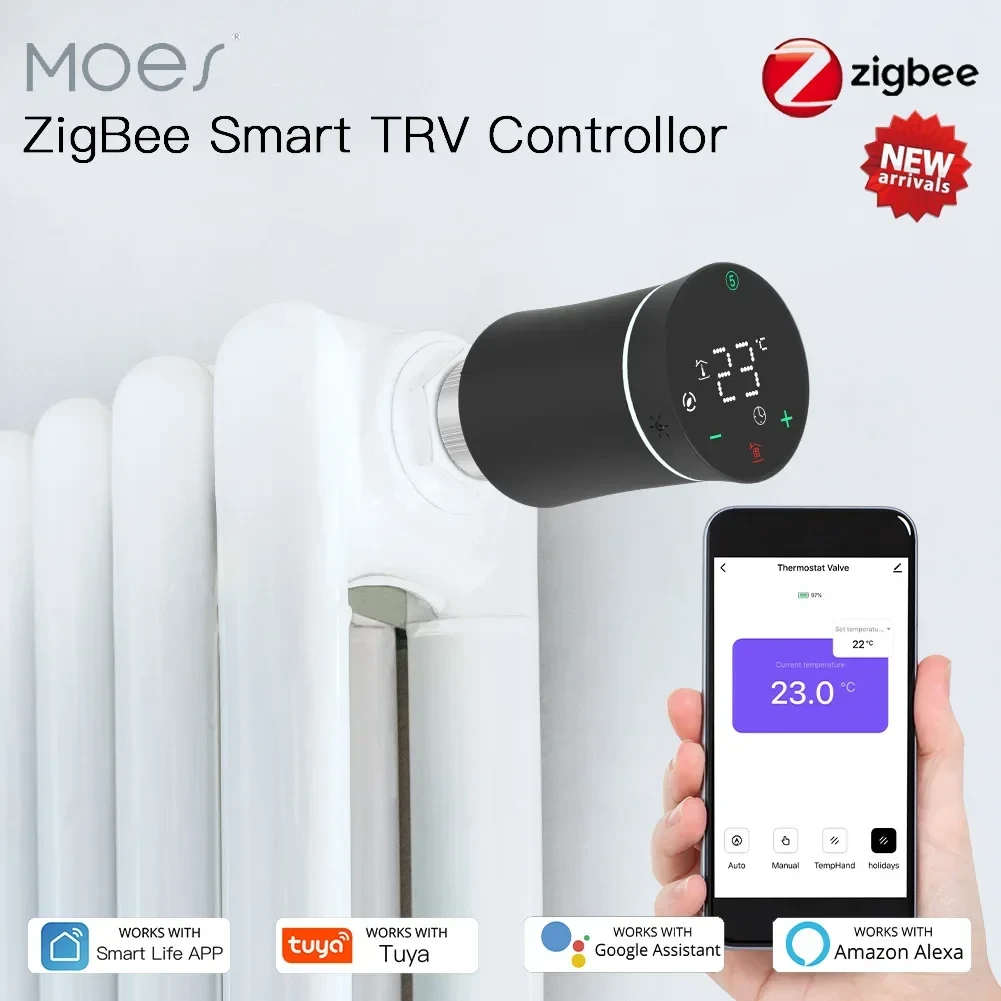 Moes TRV ZigBee 3.0 Tuya New Radiator Actuator Valve Smart Programmable Thermostat Temperature Heater Alexa Voice Control