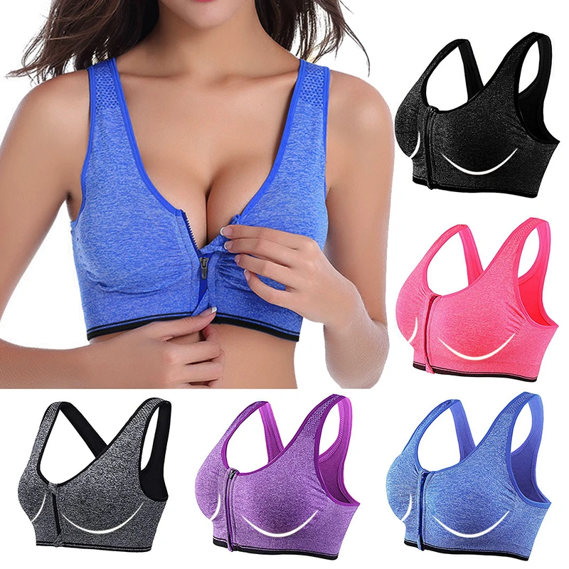 Hot Women Zipper Push Up Sports Bras Vest Underwear Fitness Top Athletic Running Bra Shockproof Breathable Yoga Bra