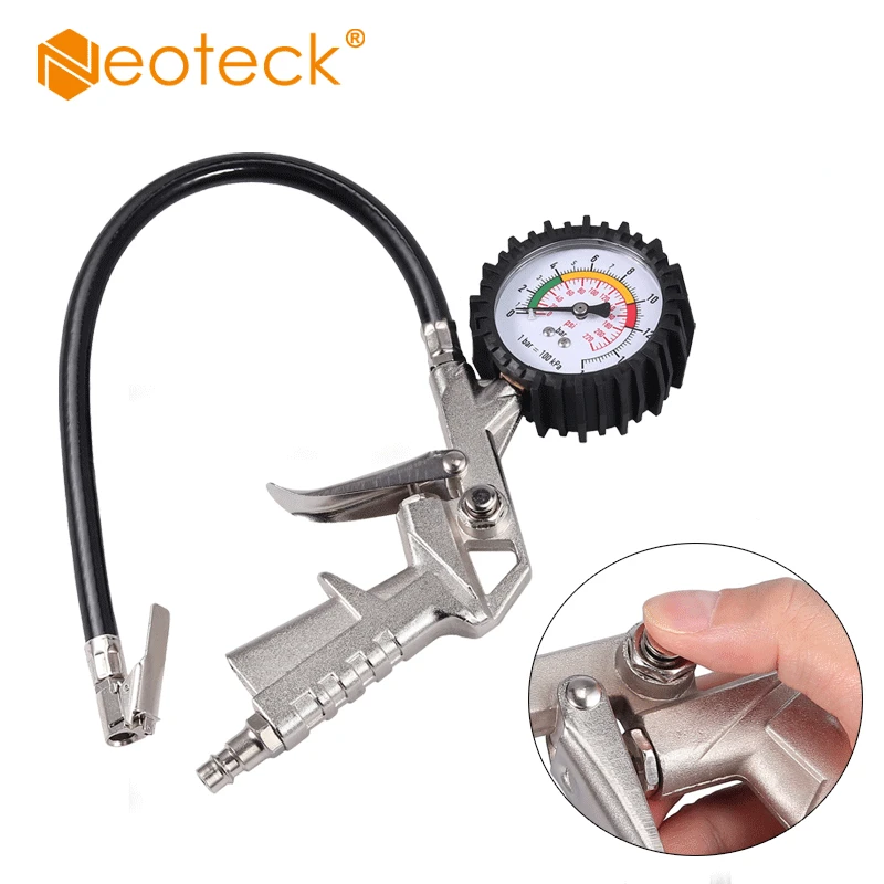 Neoteck 0-220PSI Tyre Air Inflator Dial Pressure Meter Gauge 16 BAR Air Tyre Inflator with Gauge For Car Van Tool Air Compressor