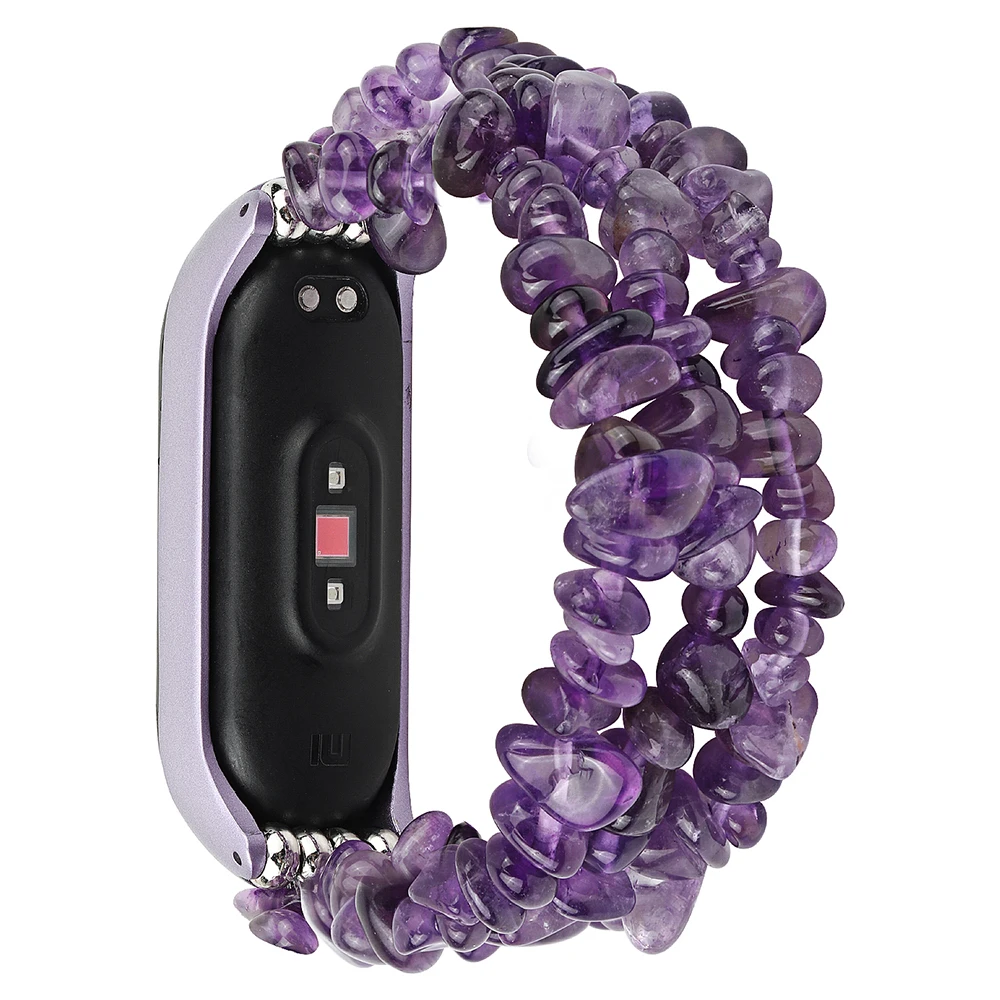 Creative Beads Strap for Xiaomi Mi Band 6 5 4 Bracelet Wristband Woman Miband 3 Watchband Natural Stone Luxury Handmade Lavender