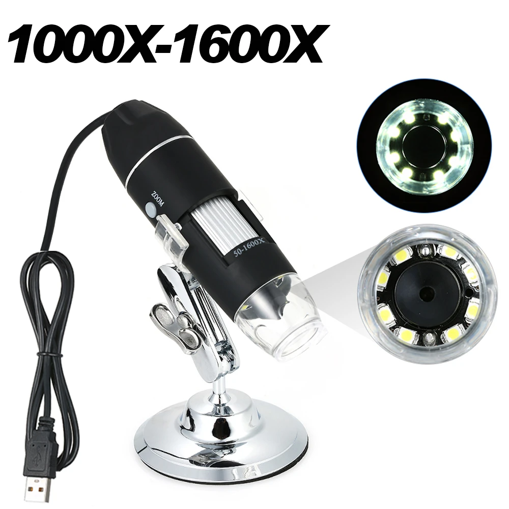 1600X 1000X Digital Microscope USB Microscope Microscopio Magnifier Electronic Microscope Stereo Endoscope Camera 0.3MP 8 LED