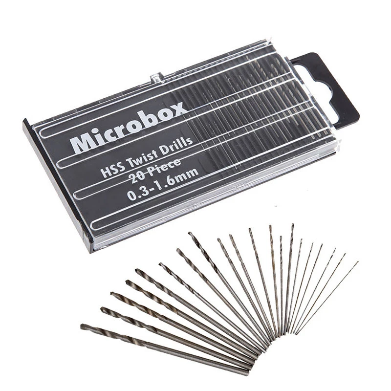 20pcs Metal Bits Drill Microbox Microcassette 0.3mm-1.6mm Mini Drill Twist Drill Bits Set For Woodworking Repair Parts Tools