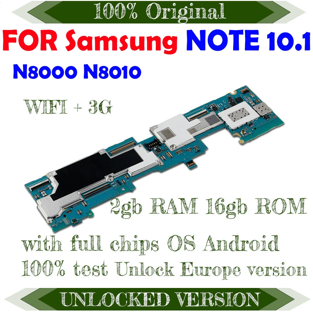 100% Original unlock mainbaord for Samsung Galaxy Note 10.1 N8000 / N8010 with full chips Motherboard  Android OS logic baords
