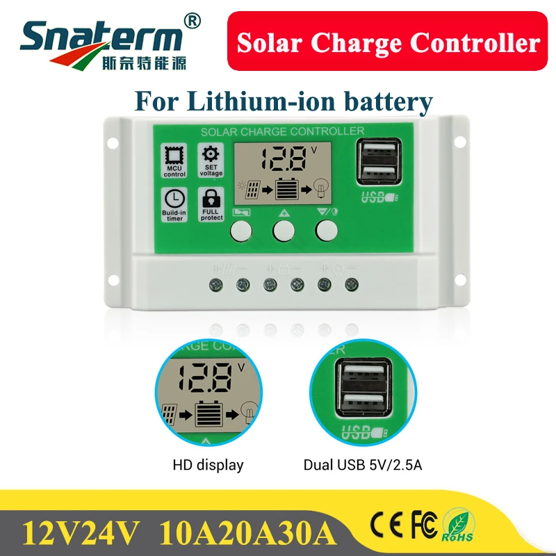 New PWM 30A Solar charge controller 20A battery charger 12v24v for Lead acid battery Li-ion lithium batteries solar PV regulator