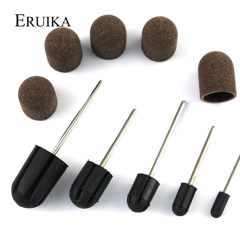 ERUIKA 5PCS Electric Nail Drill Bit Block Sanding Caps Band Rubber Mandrel Grip Milling Cutter Manicure Pedicure Tools Accessory