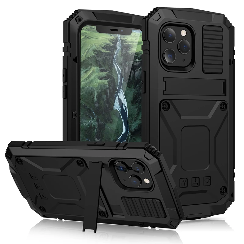 Full-Body Rugged Armor Shockproof Protective Case for iPhone 13 12 Pro Max 11 Pro Max Mini Kickstand Aluminum Metal Cover