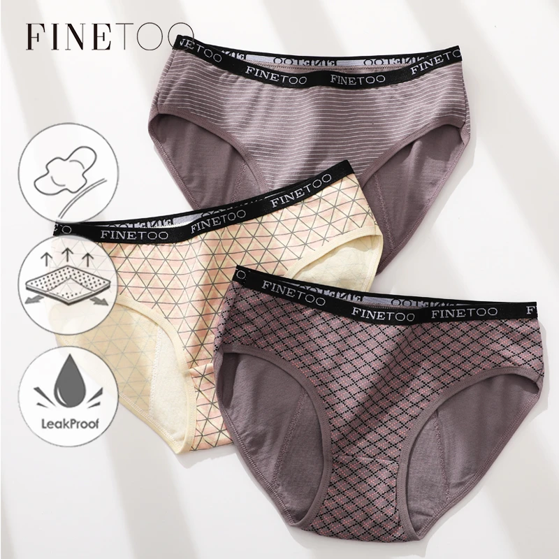 FINETOO Menstrual Panties Women Low-rise Priting Leak Physiological Underwear Ladies Period Proof Briefs Underpants Female Panty