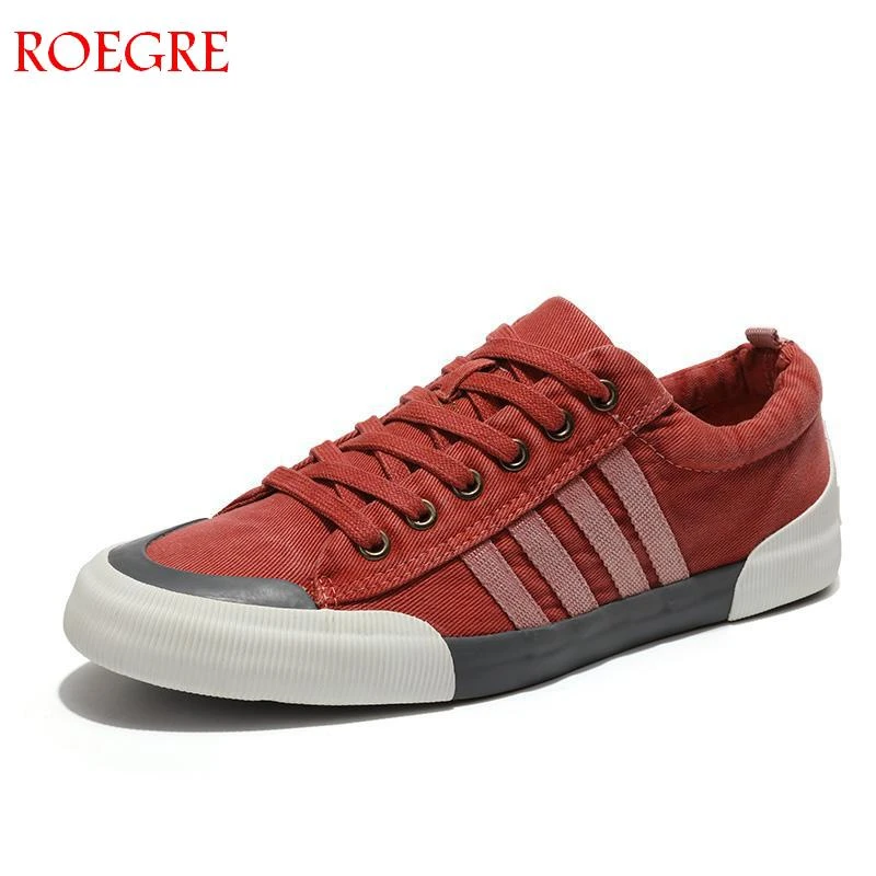 ROEGRE Canvas Shoes Men Casual Shoes Breathable Wear-resistant Shoes Comfortable Round Toe Lace-up Flat Shoes  Zapatos Hombre