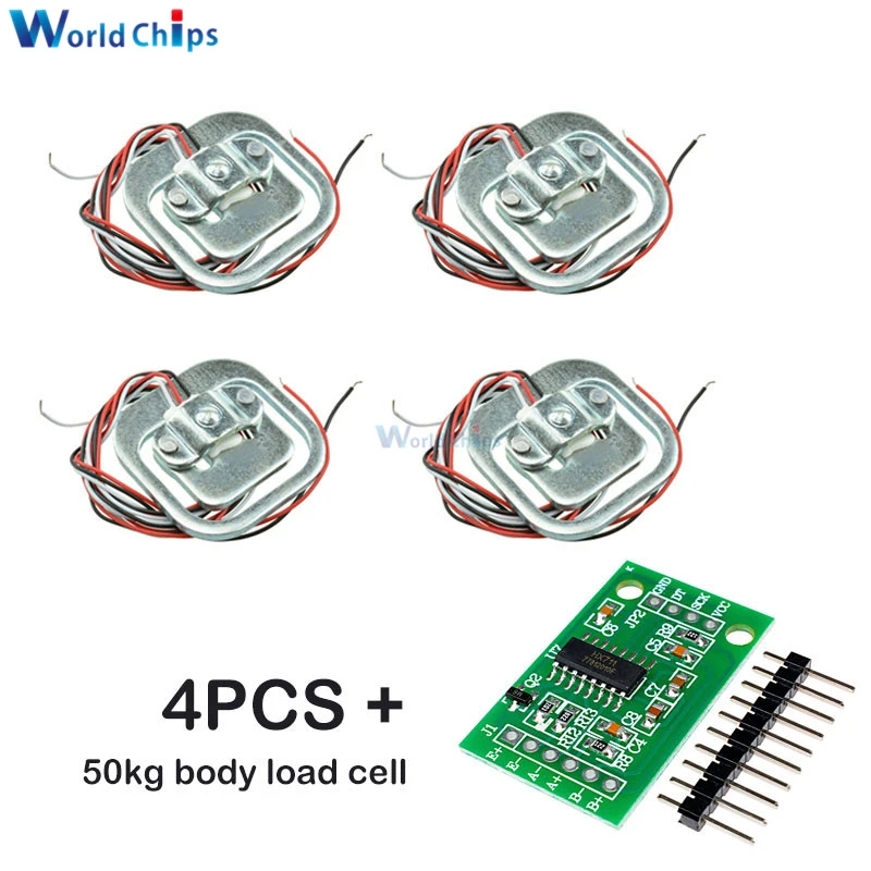 4Pcs 50kg Human Scale Load Cell Weight Sensors+HX711 AD Module Body Load Cell Weighing Sensor Pressure Sensors Measurement Tools