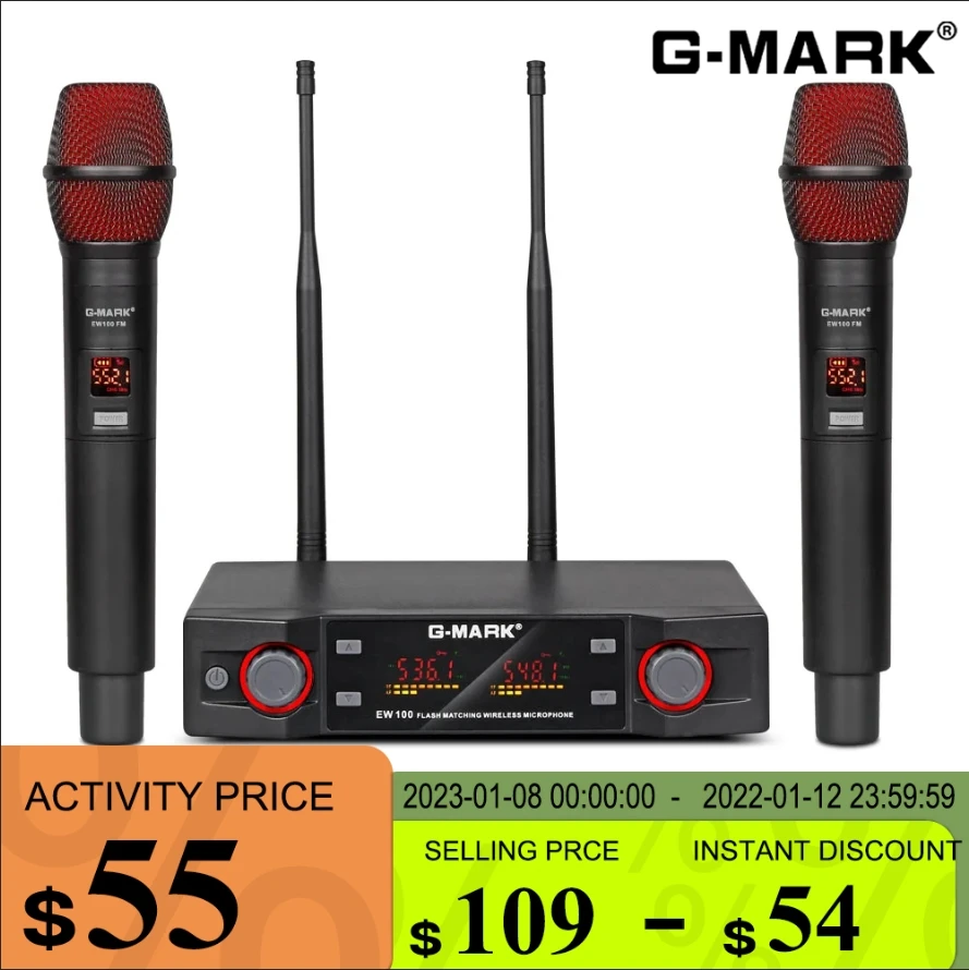 Wireless Microphone G-MARK EW100 Professional Handheld Karaoke Mic Frequency Adjustable 80M For Stage Party Church Show Meeting