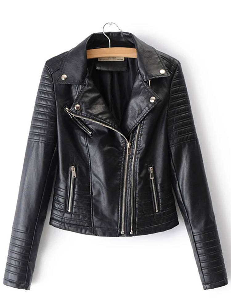 Fitaylor Women Motorcycle Faux Leather Jackets Ladies Streetwear Black Coat Long Sleeve Autumn Biker Zippers Outwear